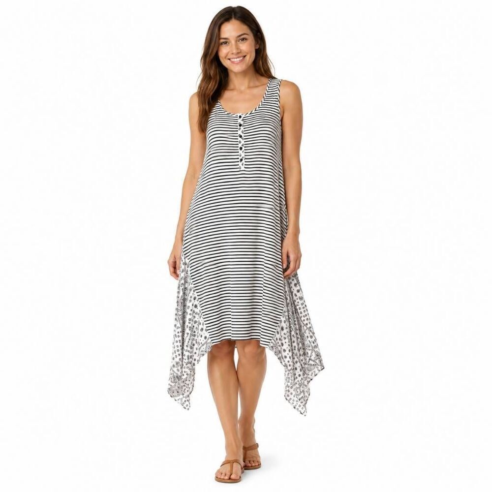 Mystree Black White Striped Handkerchief Hem Tank Dress M